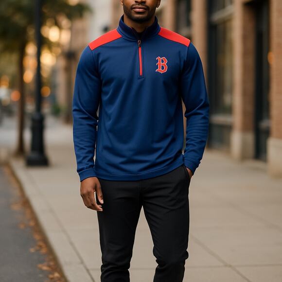 Boston Red Sox Quarter Zip Pullover Jacket Mens Large Blue MLB Genuine Baseball - Picture 1 of 9